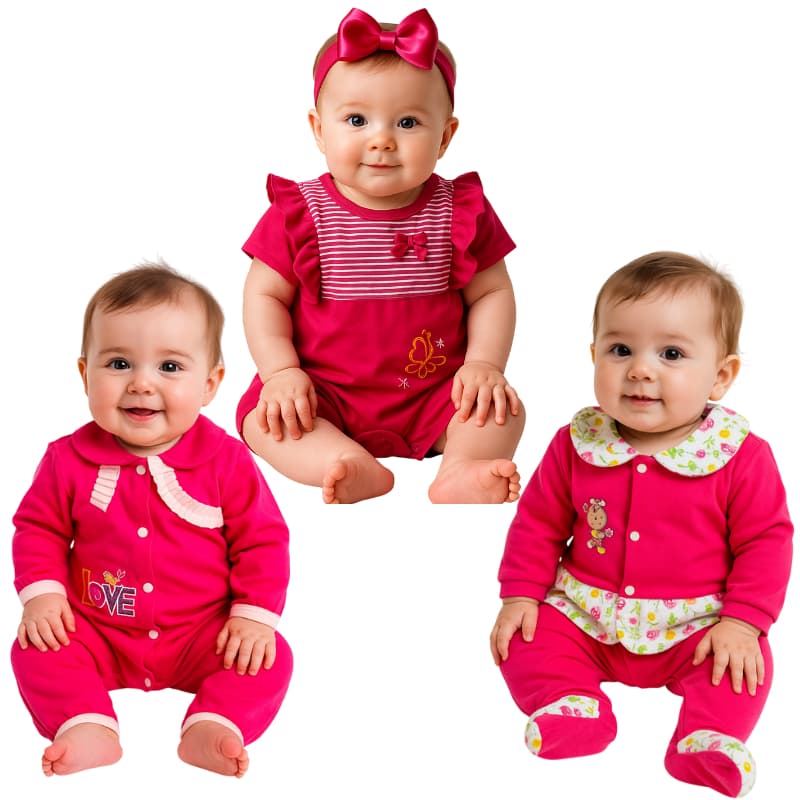 Macacão Bebê Menina Varias Estampas Enxoval 0-6m recém-nascido kit 3 Modelos