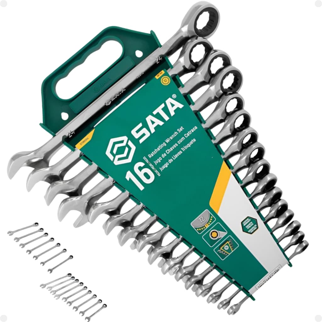 Jogo Chaves Combinadas Boca Catraca Kit 16 Pçs 8-24mm Profissional Sata