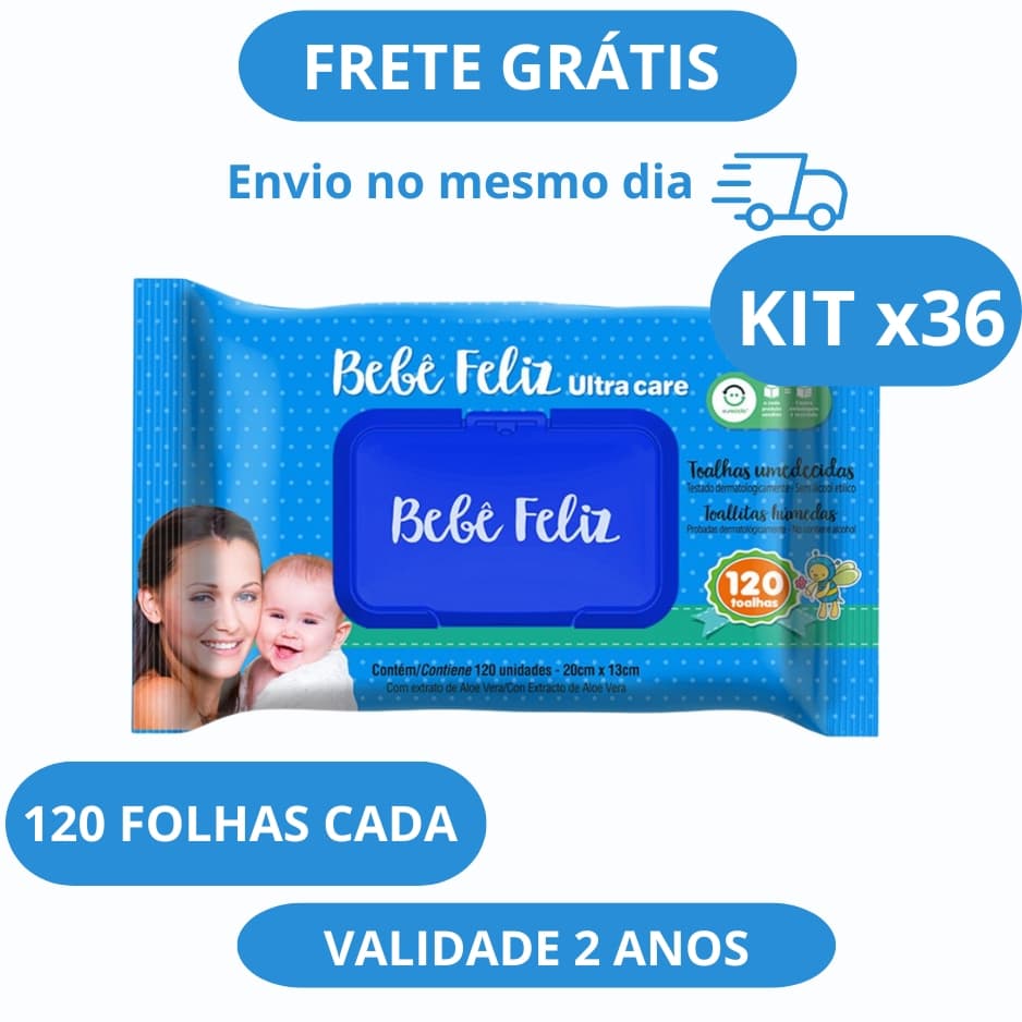 Kit 36 Lenços Umedecidos Bebê Feliz 120 Folhas Cada Promoção