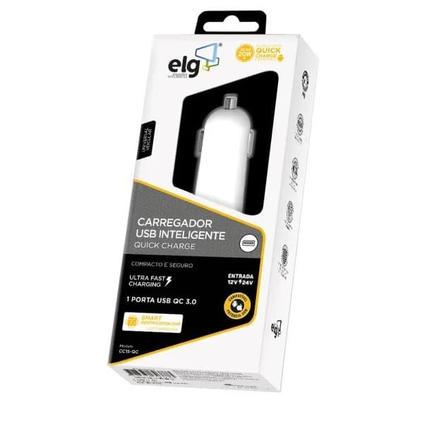 Carregador Veicular ELG Quick Charge 20W - Branco CC1S-QC