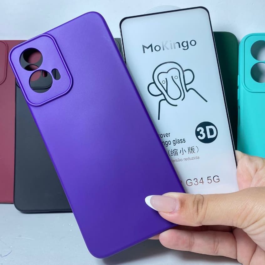 CAPA G34 5G + Película 3D Kit Motorola Capinha Case Protetora Celular Silicone