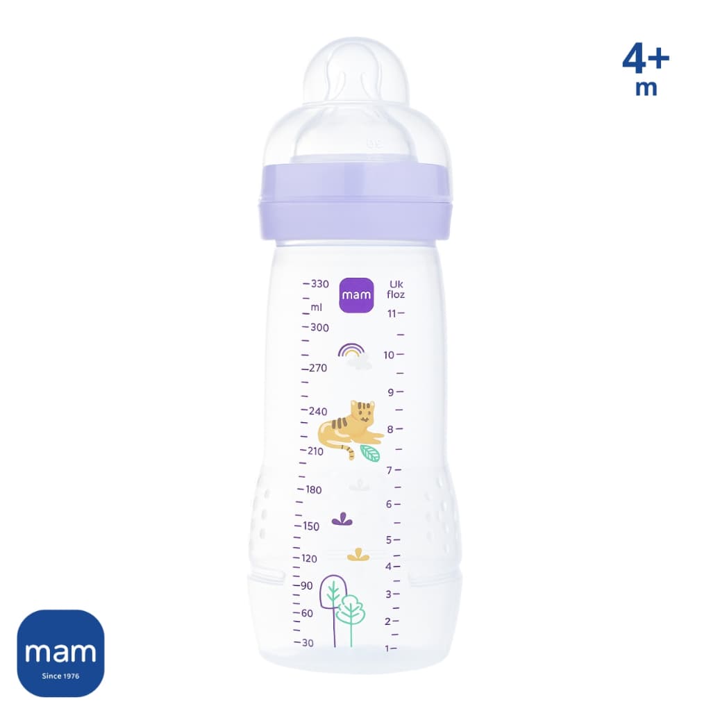 Mamadeira Mam Easy Active Fashion Bottle Menina Bebê 330ml 4m+ Bico Silicone Fluxo Rápido