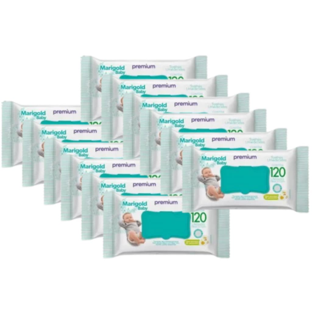 Toalhas Umedecidas Promoção Kit 12 Pacotes Marigold Baby Camomila Verde - 1440 Unidades
