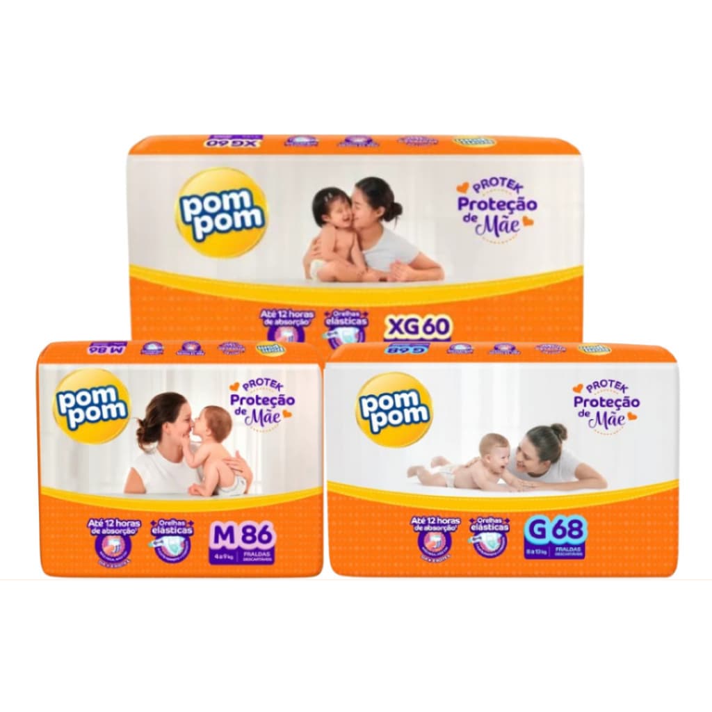 Fraldas Descartáveis na Promoção Pompom Protek Proteção De Mãe Hiper - M/G/XG