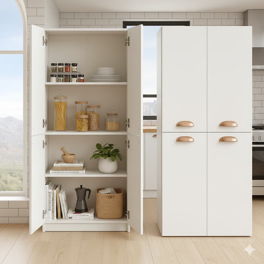 Estante Organizadora Multifuncional c/ 4 Portas e Prateleiras - p/ Cozinhas Lavanderias Banheiro