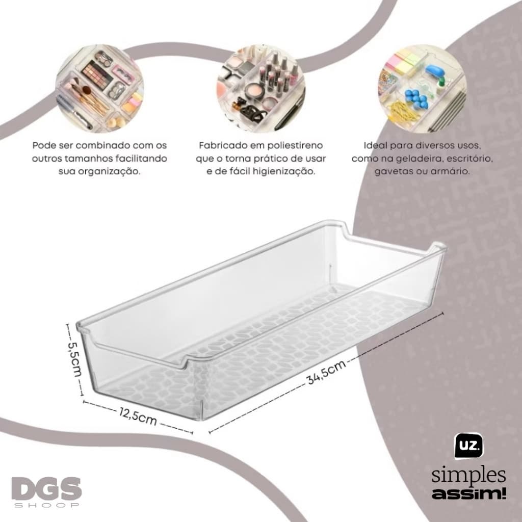 UZ Organizador de Gaveta Multiuso Acrílico Transparente Resistente Diversos Ambientes Gaveteiro Cozinha Armários Talher