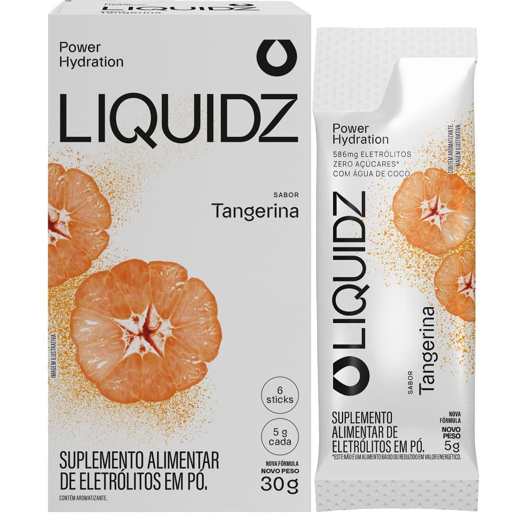 LIQUIDZ® - Eletrólitos Zero Açúcares - Sabor Tangerina - 1 Caixa - 6 sachês