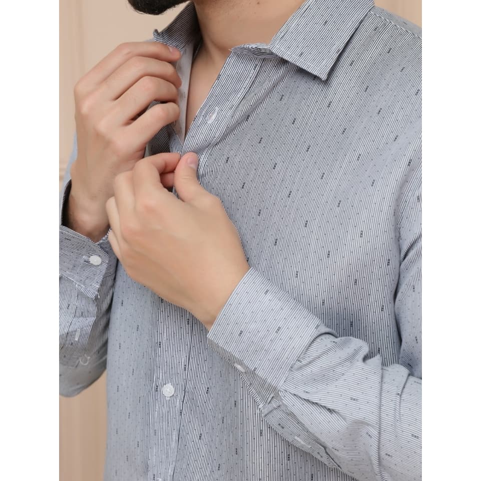 Camisa Social Masculina com Bolinhas e Listras – Slim Fit, Algodão Leve e Prático