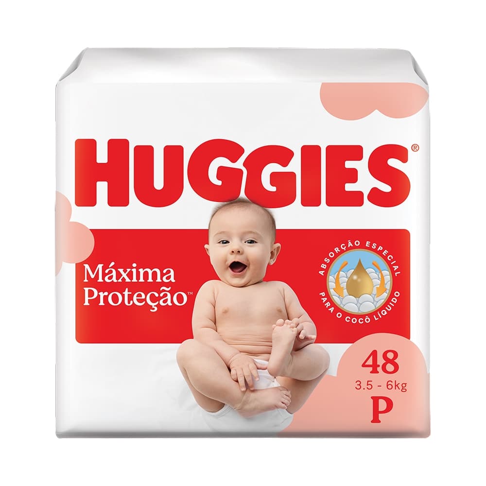 Fralda Descartável Huggies Máxima Proteção Tamanho P - 6 Pacotes com 48 Fraldas - Total 288 Tiras