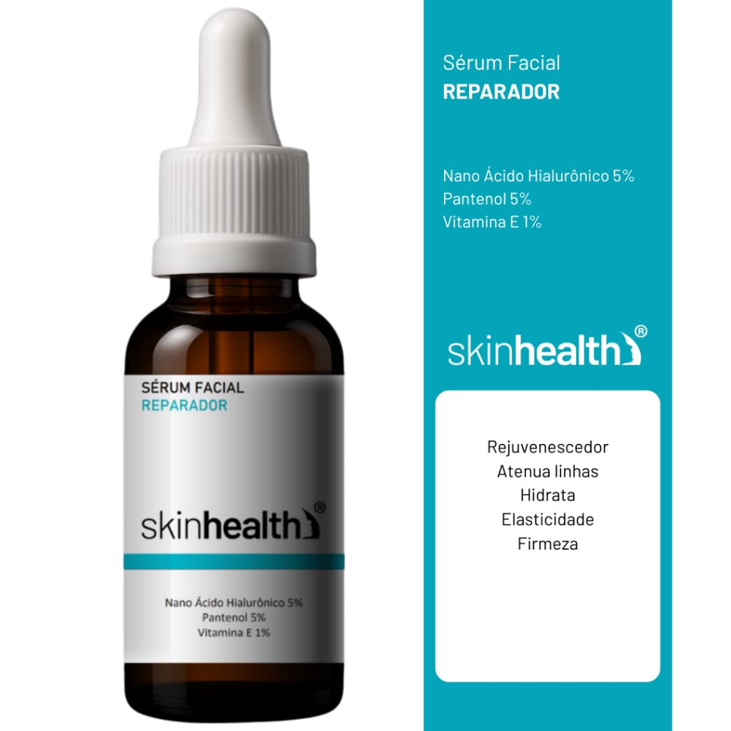 Sérum Facial Reparador 3 Em 1 - Ácido Hialurônico 5% + Pantenol 5% + Vitamina C 1% Skinhealth