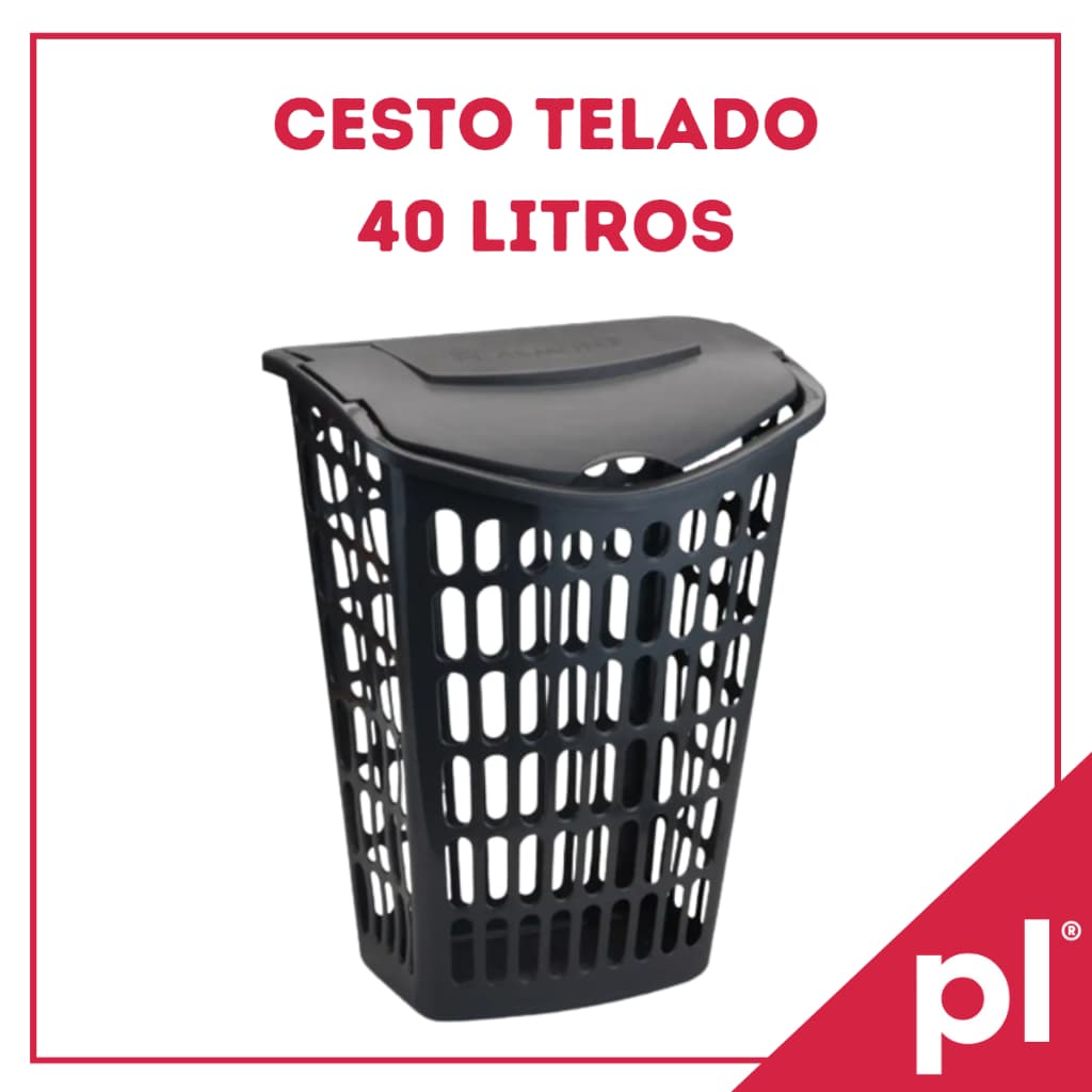 Kit 2 Cestos de Roupas Telado Grande Com Tampa 40L Lavanderia Banheiro Em Plástico Resistente