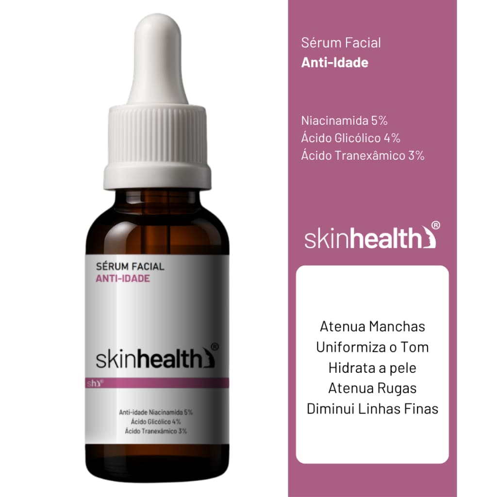 Sérum Anti-idade 30ml - Niacinamida 5% + Ácido Glicólico 4% + Ácido Tranexâmico 3%