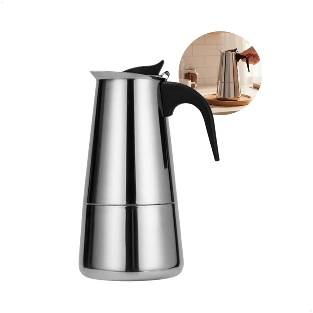 Cafeteira Italiana de Alumínio 450ml Expresso Tradicional 9 Xícaras Elétrico e Fogão a Gás