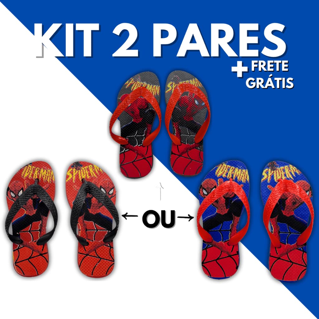 Kit 2 Pares Chinelo Sandalia Masculino Infantil Calçado Menino Homem Aranha Confortável Macio Estampas Envio Imediato