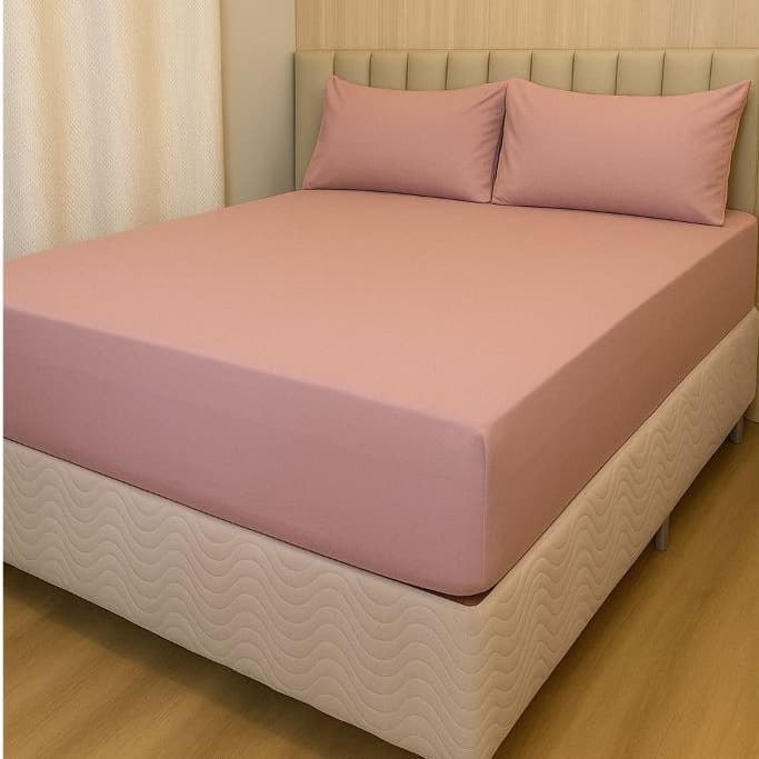 Jogo de Lençol Cama Casal/Queen Liso 3pç C/Elástico Micropercal 500 Fios Toque Macio de Algodão