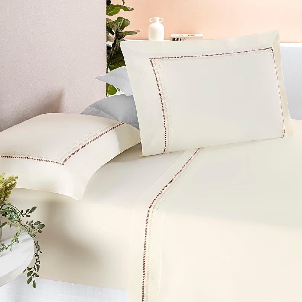 Jogo De Cama Ellos Casal Queen King 4 Pecas Bordado Percale 200 Fios Algodao Conforto Macio Elegante Enxoval Cama Quarto