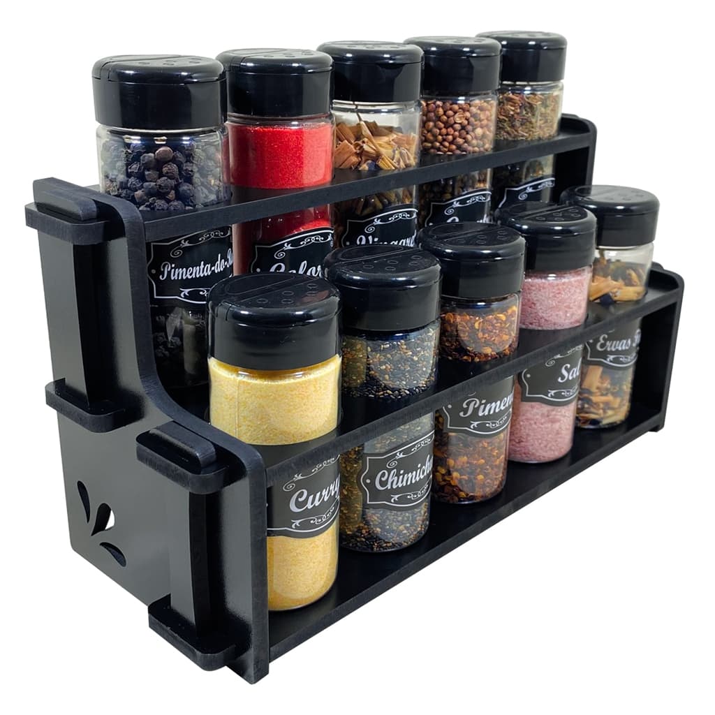 Suporte Porta temperos / Condimentos 10 potes mdf cozinha organizador de temperos+ ETIQUETAS