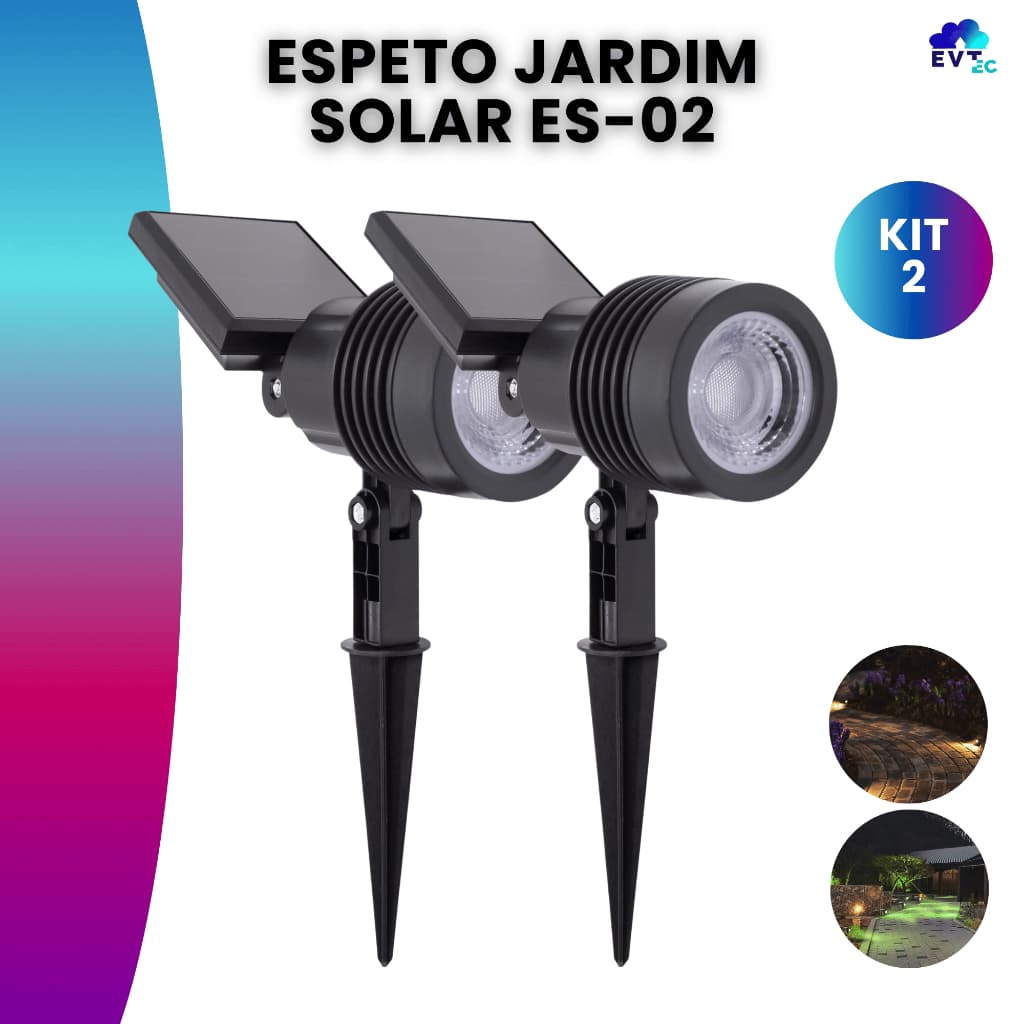 Kit 2 Luminária Espeto Jardim Super Led Energia Solar 10w Spot Cor Preto