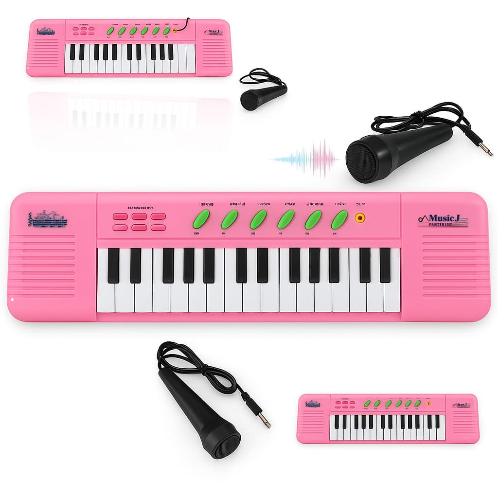 Brinquedo Piano Teclado Rosa Infantil Musical Educativo com Microfone Criança Diversão