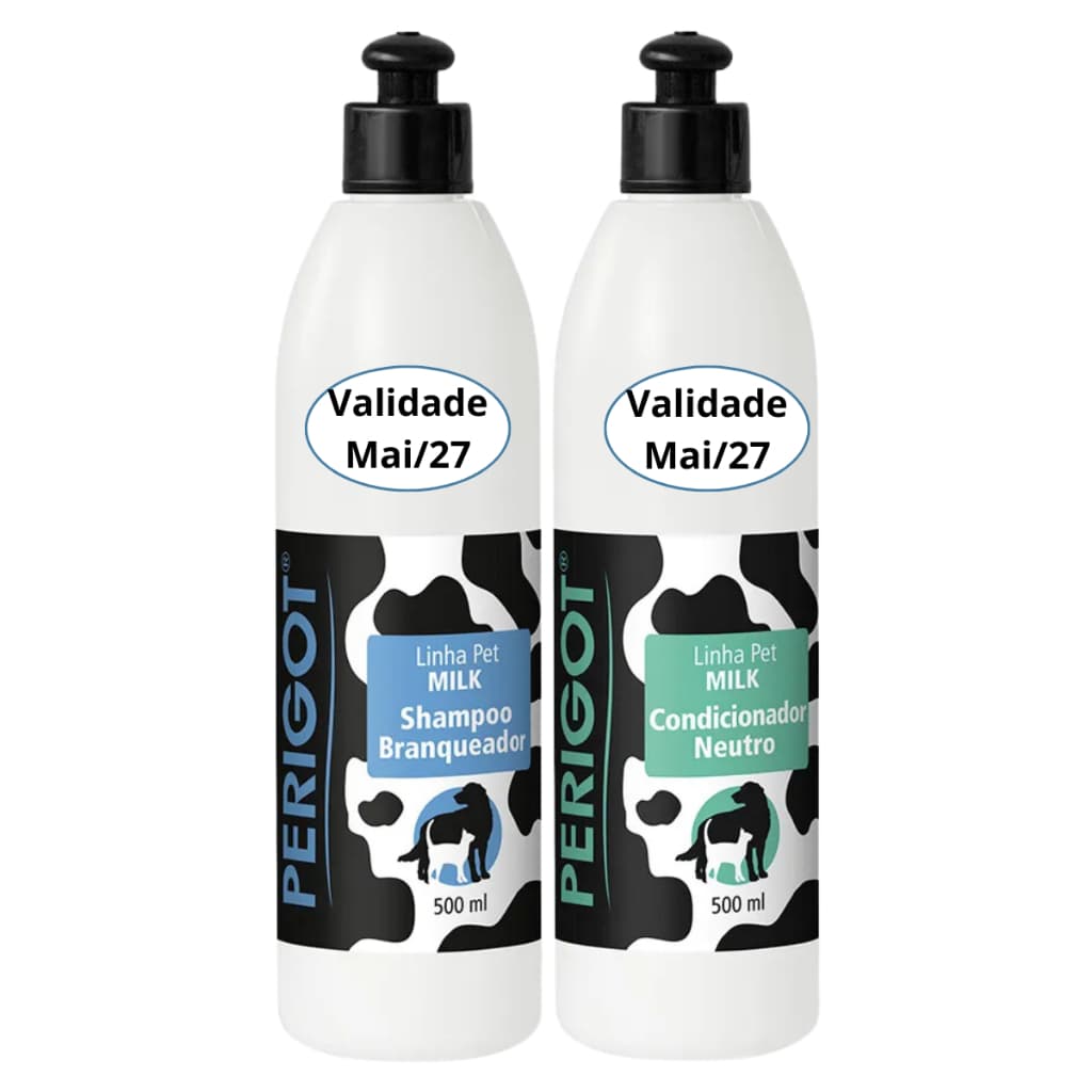 Kit Shampoo Branqueador e Condicionador Neutro 500ml Perigot para Pet Cães Gatos
