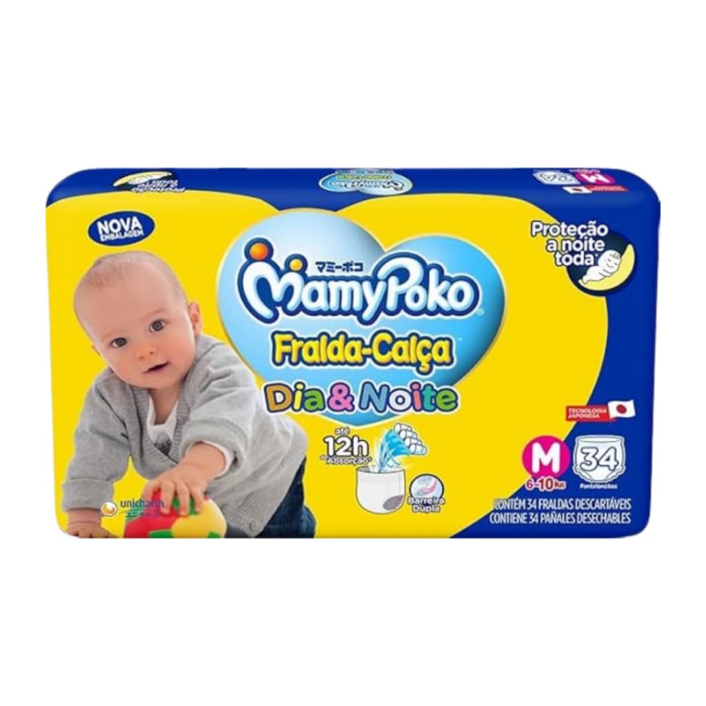 Fralda-Calça Mamypoko na Promoção  - Dia & Noite - Tamanho M - 34 Unidades