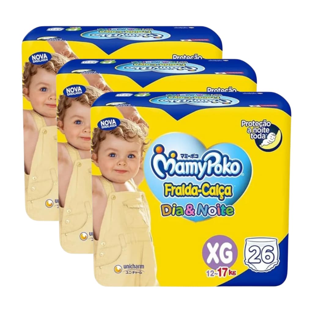Fralda-Calça na Promoção Kit com 3 Pacotes MamyPoko Dia & Noite - Tam XG - 78 Unidades