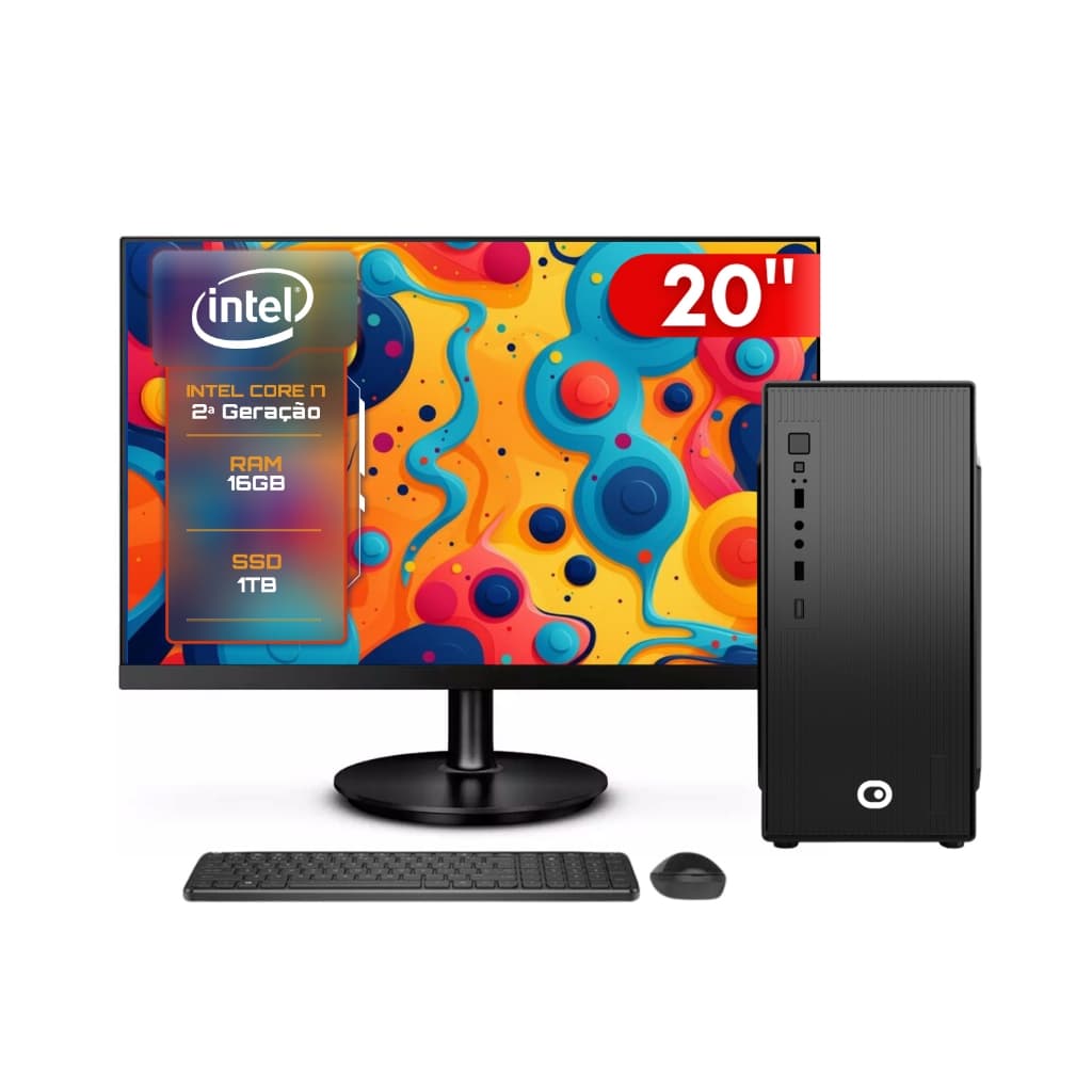 Computador Completo 2Eletro Fast Intel Core i7, 16GB, SSD 1TB, Bivolt, Monitor 20" LED - CD2E-0118FA
