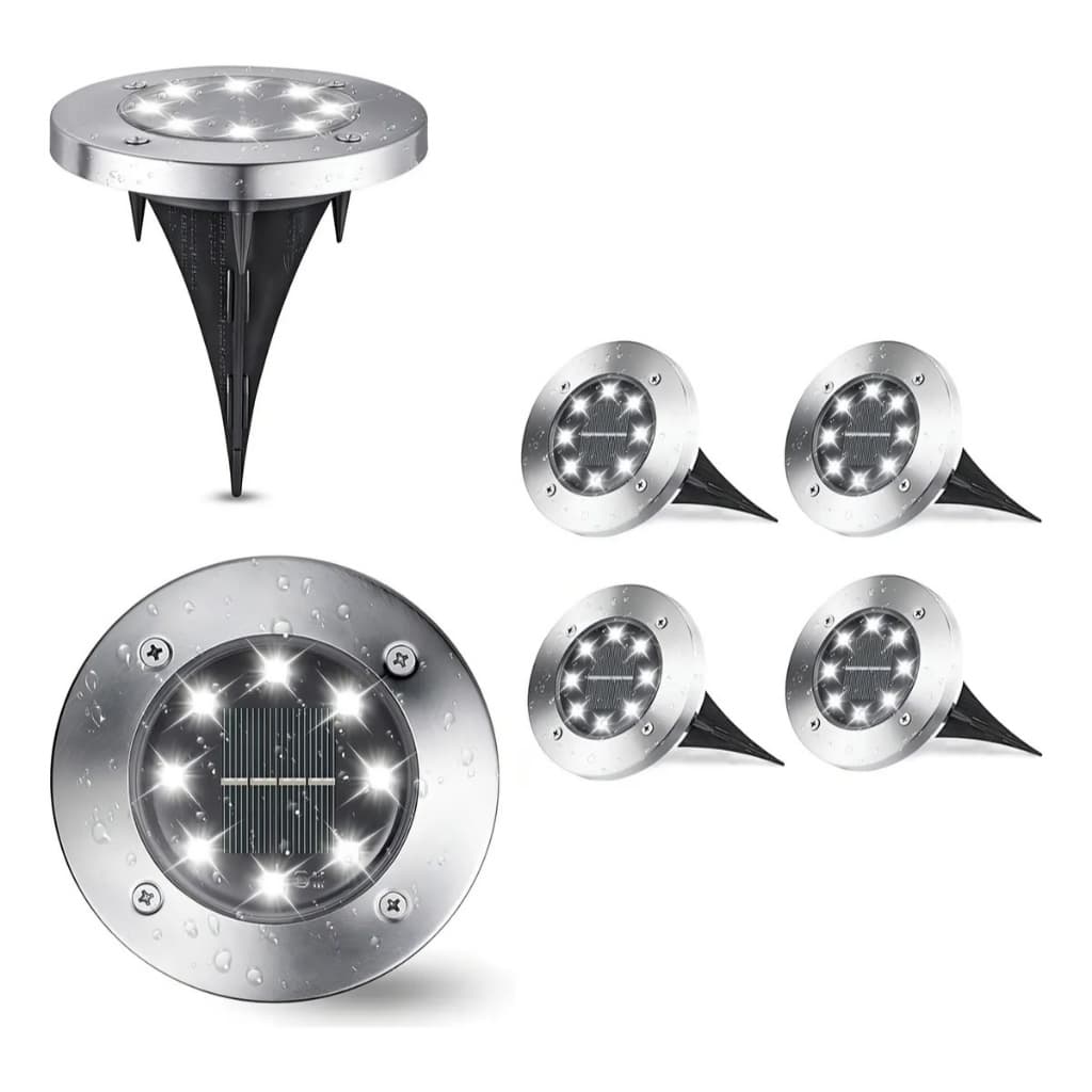 Kit 4-12 Luminária Balizador Solar Led Espeto Branco Quente 3000K Metal Jardim Chão Redondo ULTRA