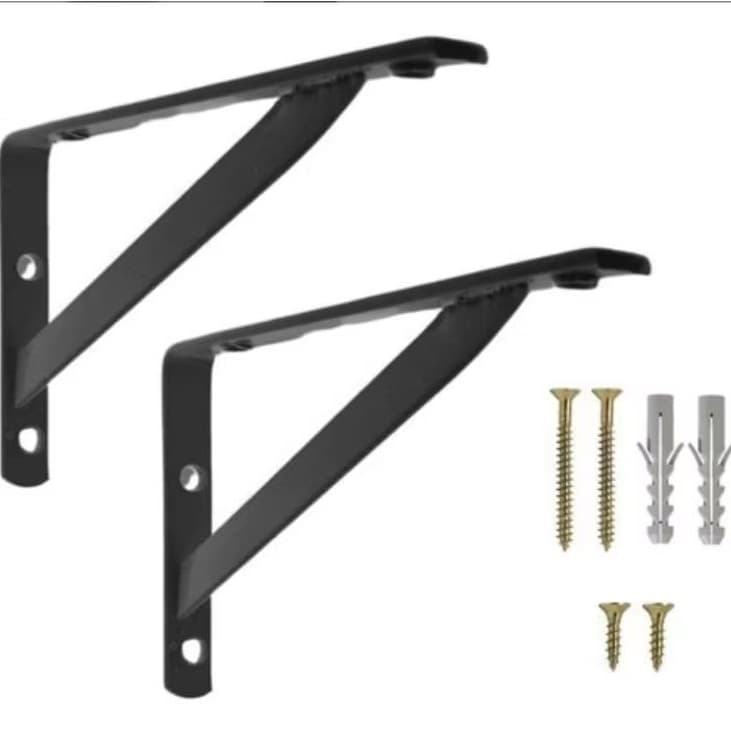 Mão Francesa de Ferro 25cm Suporte para Prateleira Parede Reforçada Decorativa Preta + kit instalação