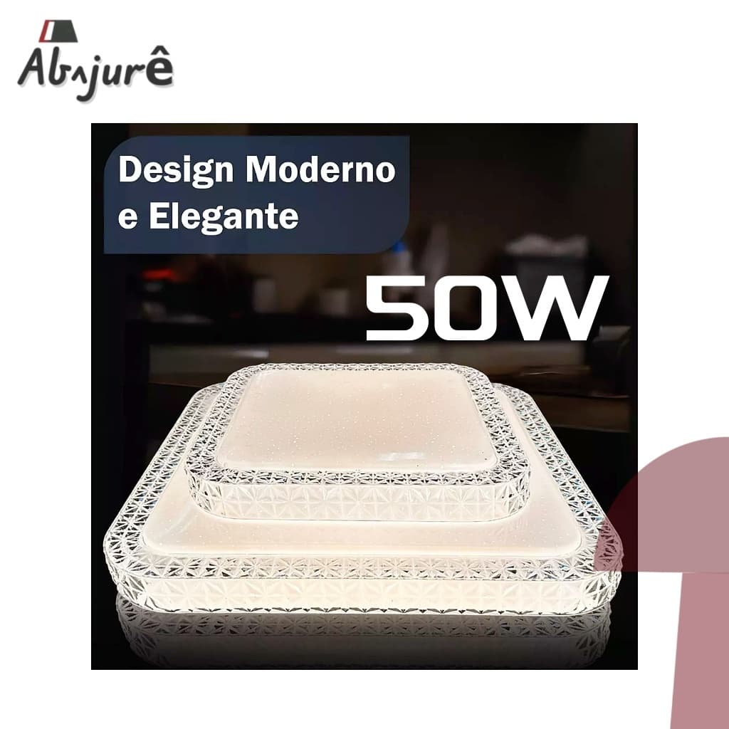 Luminária Plafon Céus Ceu Estrelado  efeito estrela Painel LED Sobrepor Quadrado Brilho Cristal 50W