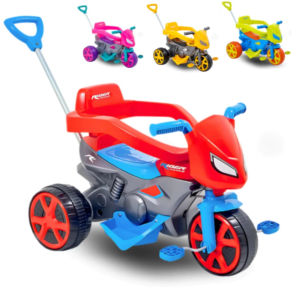 Triciclo Infantil com Haste Pedal Moto Andador Passeio Motoca Usual