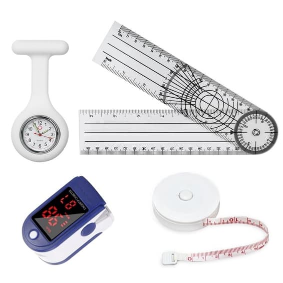 Kit Goniômetro Grande 36cm +  Trena 1,5cm + Oxímetro de Dedo + Relógio de Lapela