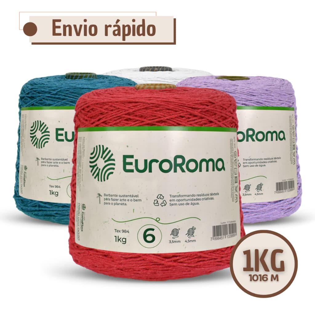 Barbante para Crochê Euroroma Fio 6 1kg Colorido Tricô Envio Rápido