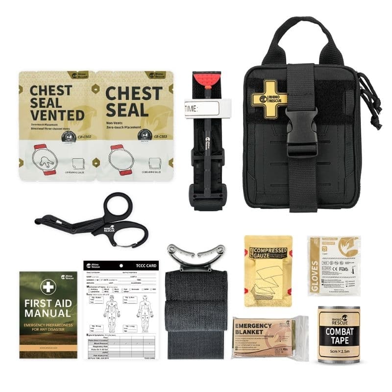 Kit Primeiros Socorros Rhino Rescue IFAK com Torniquete/Bandagem Israelense/ Selo de Tórax APH tático