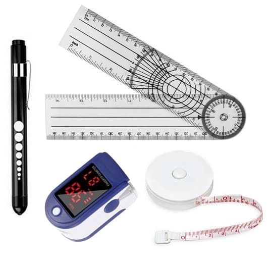Kit Goniômetro Grande 36cm +Trena 1,5cm + Oxímetro de Dedo + Lanterna Clínica LED