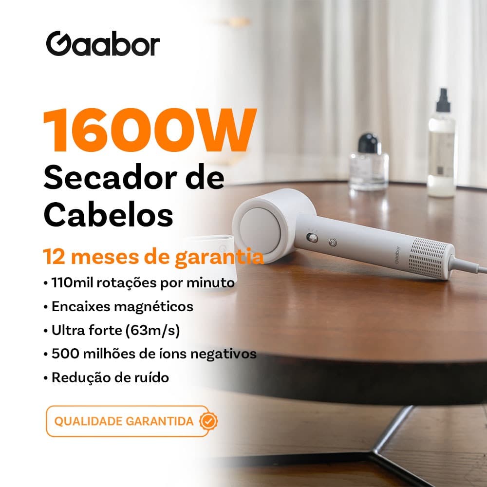 Gaabor Secador Profissional 127V 110000 RPM Ions Negativos Reduz Danos Vento Frio HD M02B M02C 1