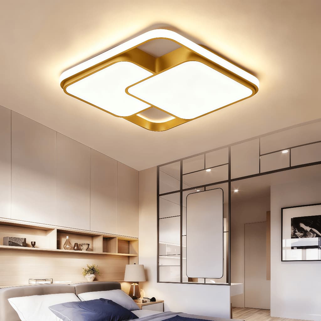 Luminária de LED de Sobrepor Quadrada Bivolt 3 Cores Com Luz Central Dupla Lustre de teto