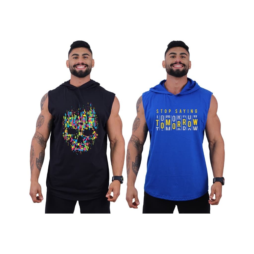 Kit 2 Regatas Com Capuz Machão Longline MXD Conceito Estampada Academia Treino Musculação Casual