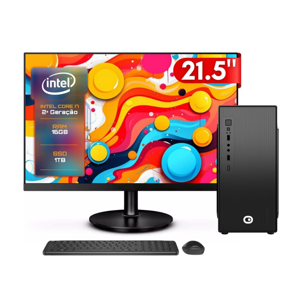 Computador Completo 2Eletro Fast Intel Core i7, 16GB RAM, SSD 1TB, Monitor 21.5" Full HD CD2E-0127FA