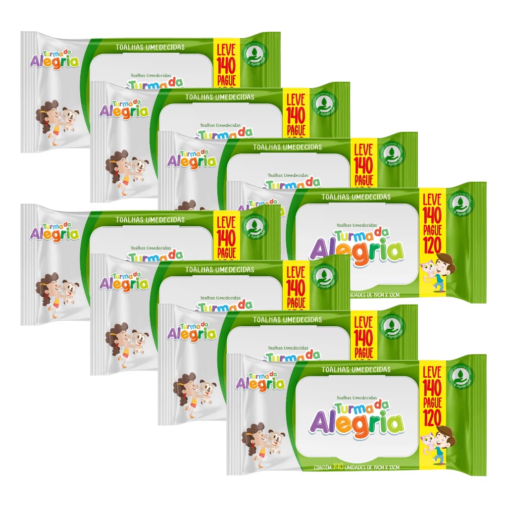 Kit C/8 Toalha Umedecida Turma da Alegria  Leve 140 Pague 120 Total 1120 unidades