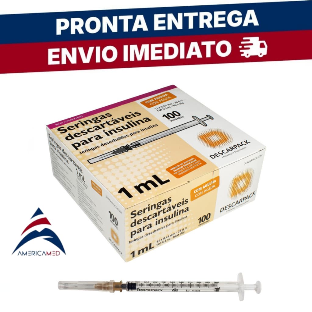 Seringa Insulina 1ml com Agulha 13x0,45mm – Caixa com 100 Unidades – Descarpack
