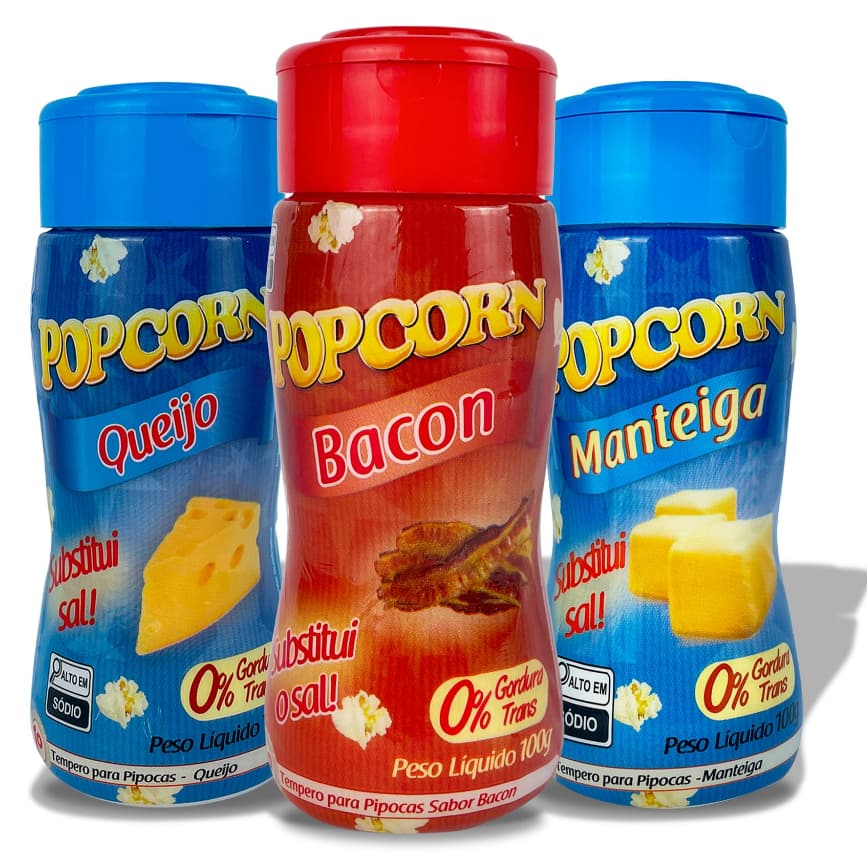 Combo Popcorn - 03 Sabores - Manteiga, Bacon e Queijo