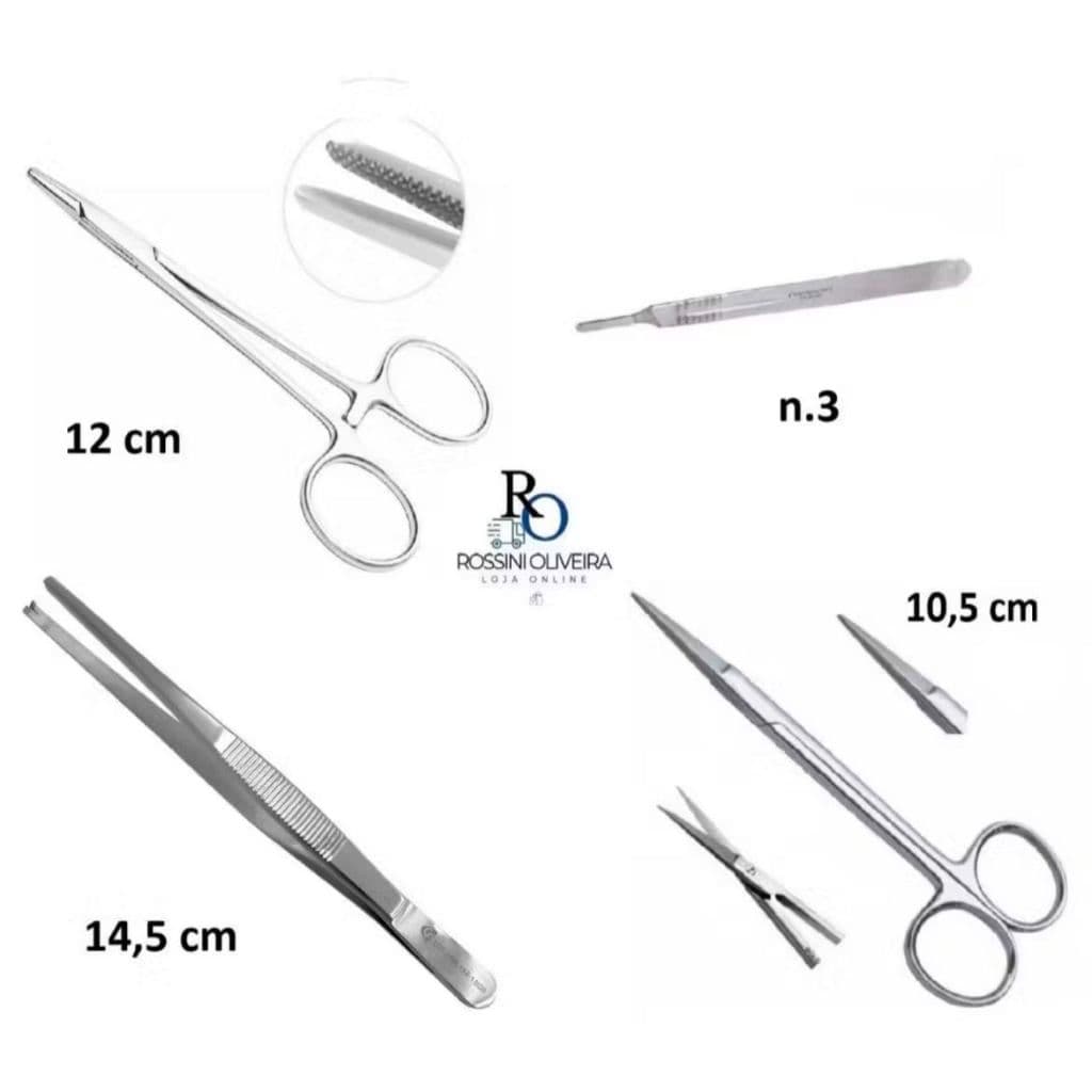 Kit Sutura Simples 4 Peças Aço Inoxidável P/ Estudante.