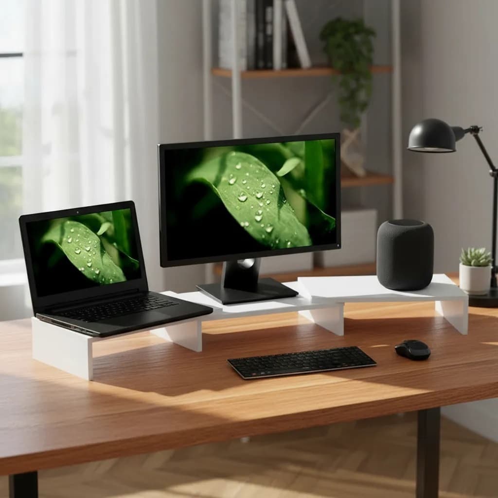 Suporte de Mesa Base Elevada Ajustável 3 Monitores Gamer Notebook Branco