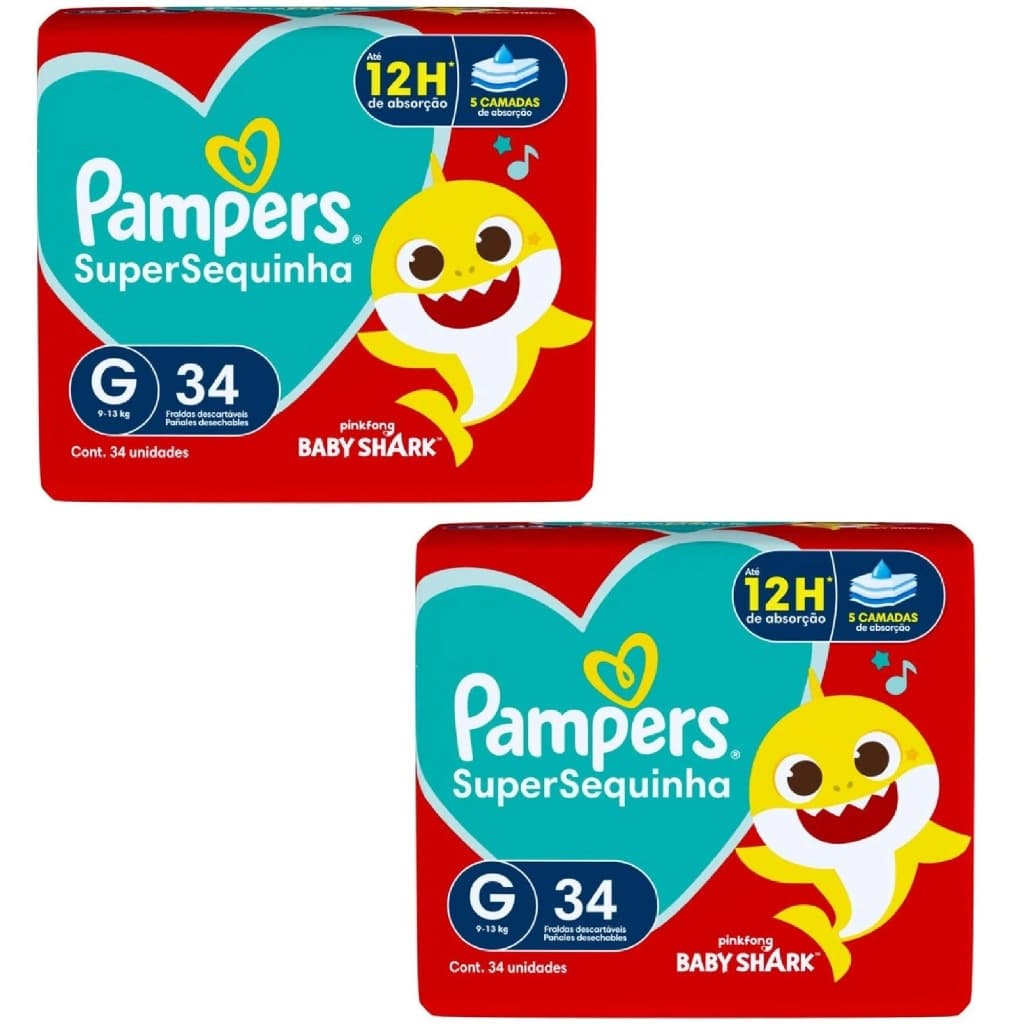 Kit 2ptes Fralda Pampers SuperSequinha G 34un - Total 68 unidades AB.2
