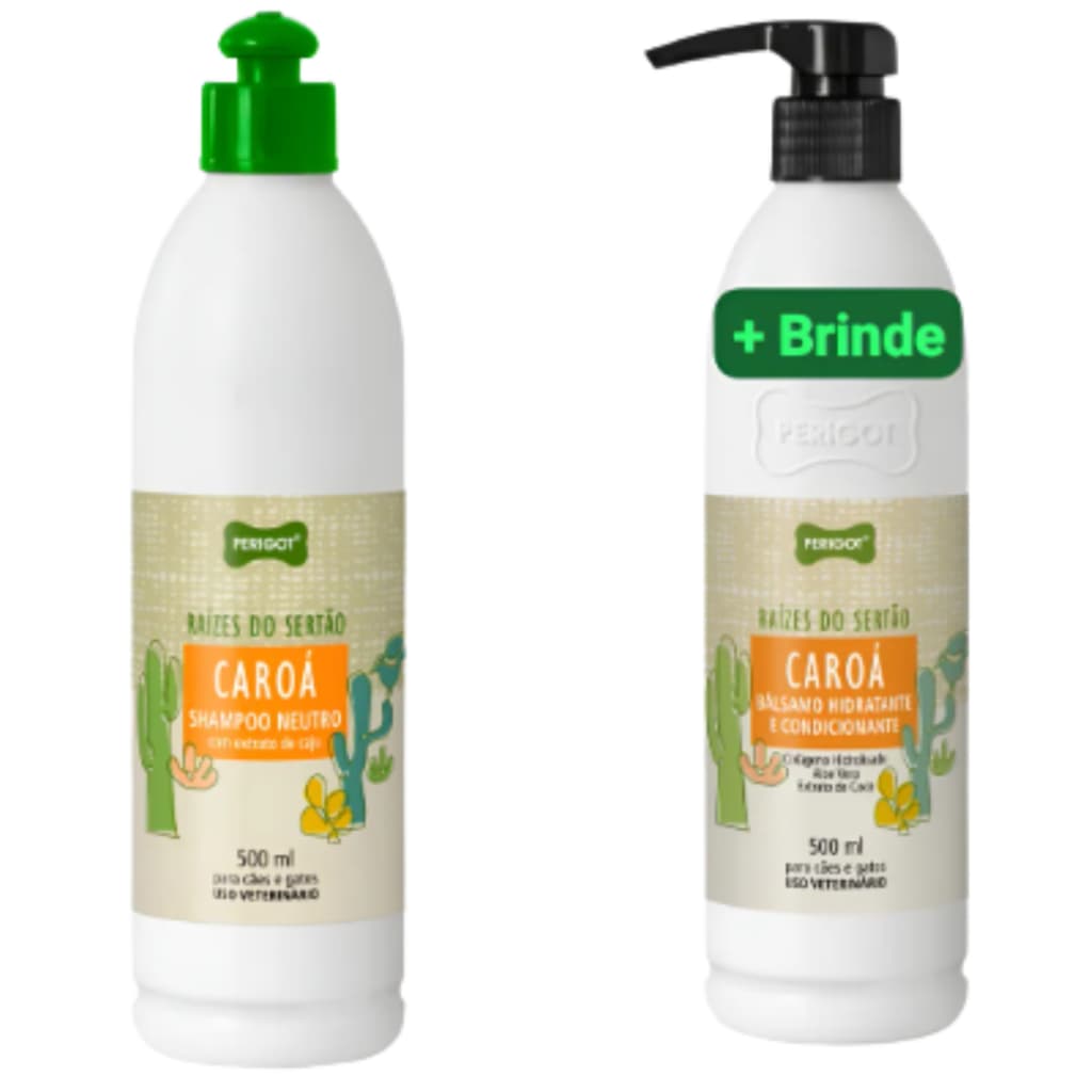 Kit Shampoo + Balsamo Hidratante Caroa Raizes Do Sertão 500ml Perigot Original Para Cães e Gatos