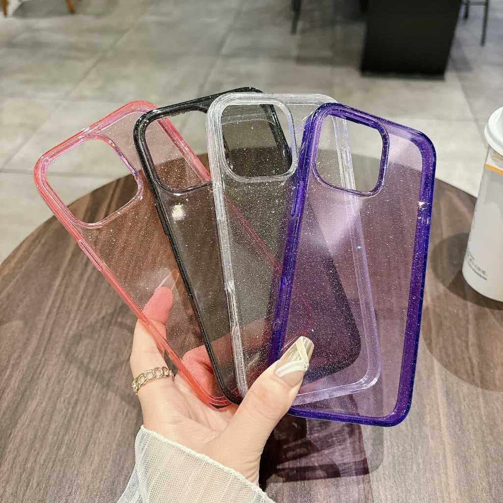Capa Case Glitter Luxo para iPhone Acrílica Transparente com Brilho Anti Impacto