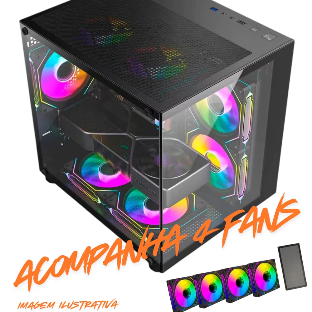 Gabinete Gamer GB1796 Aquário 4 fans RGB Hayom