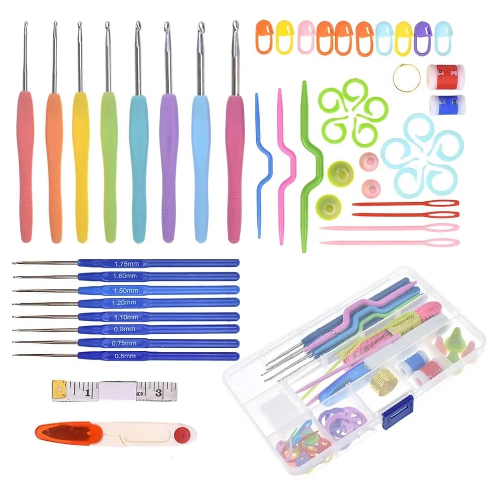Kit Crochê Completo Ferramentas, Agulhas, Tesoura - 53 Peças
