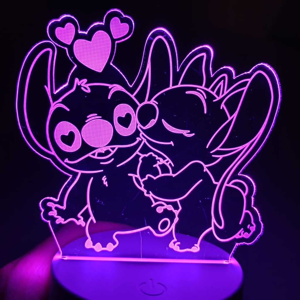 Abajur Luminária Lilo Stitch Angel Led 3D ac0031 Presente Criativo Luz Noturna Decoração Quarto Infantil Menina bebê
